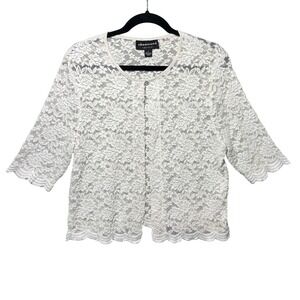 Y2K Connected Apparel White Lace Button Front 3/4 Sleeve‎ Cardigan Sweater Top L